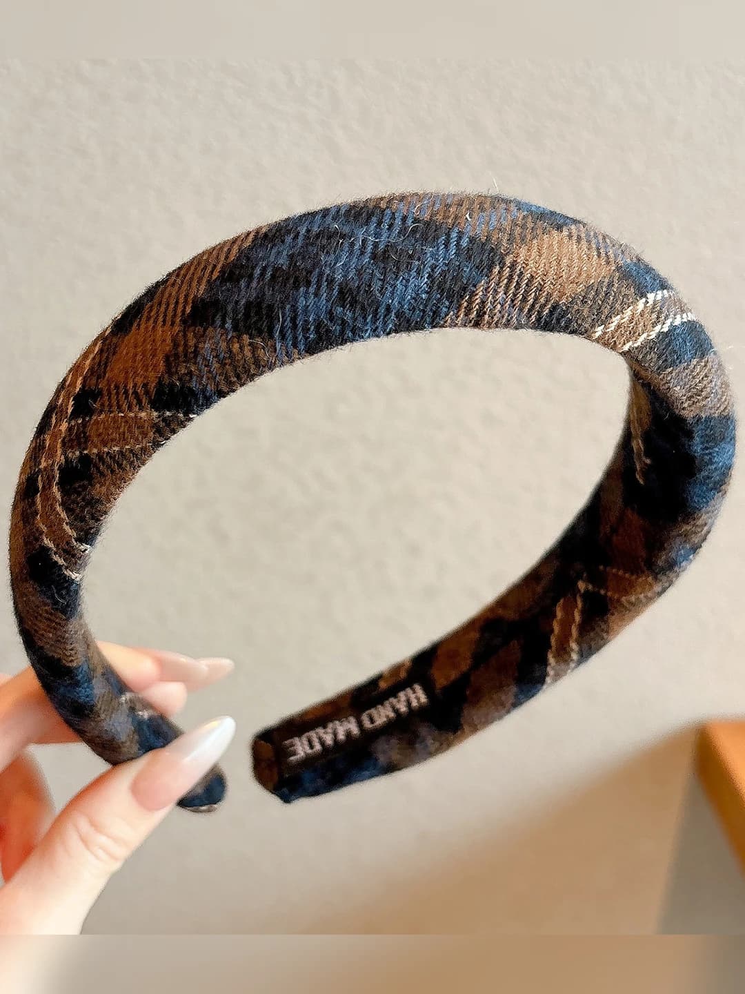 4# Blue plaid headband (wide edge)