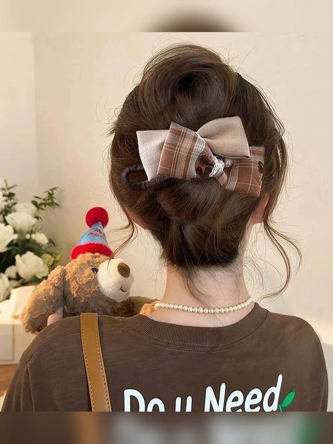 8# Khaki + coffee, double bow, clip (9 cm)
