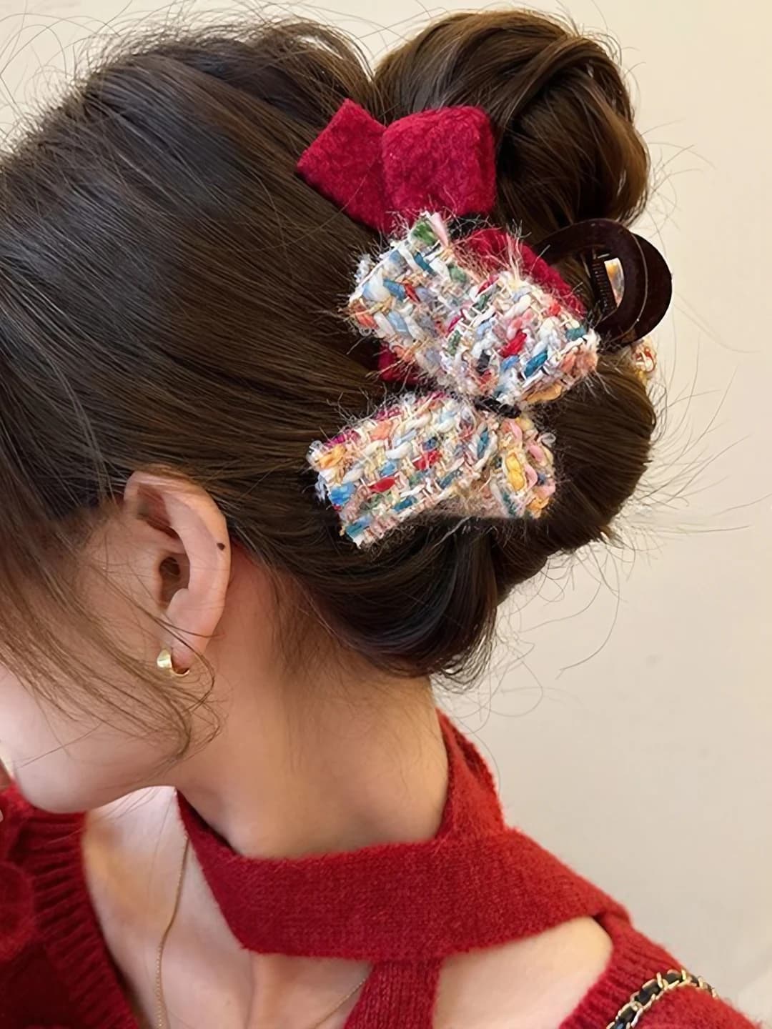 2# New Year red bow clip ~10 cm - basic