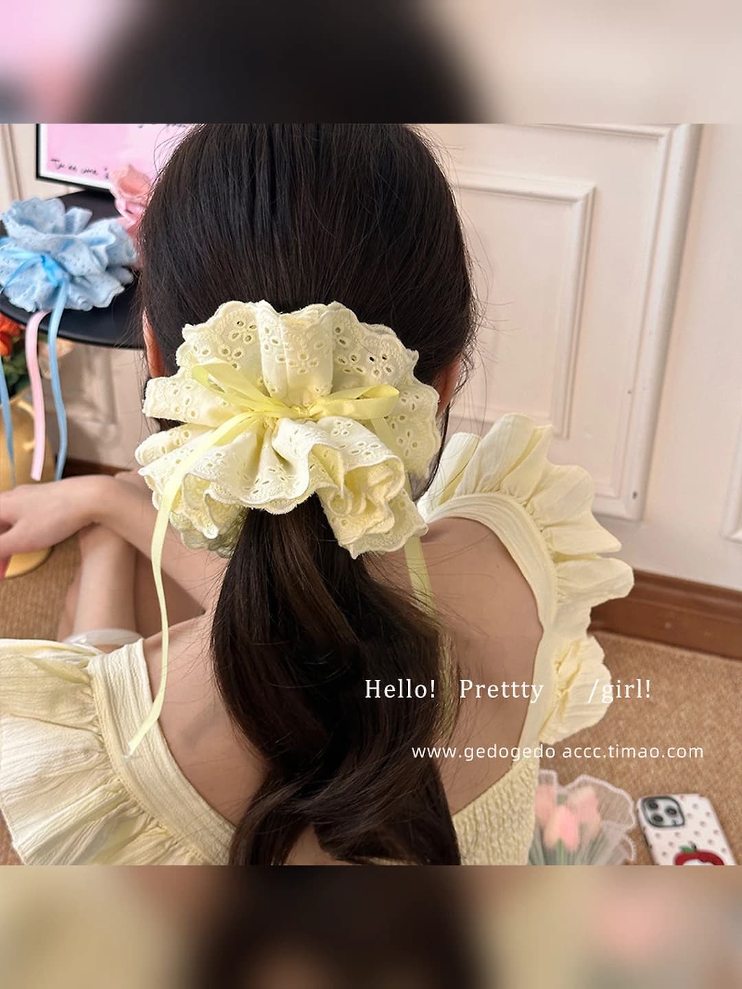 Yellow drawstring, large - 33*15 cm