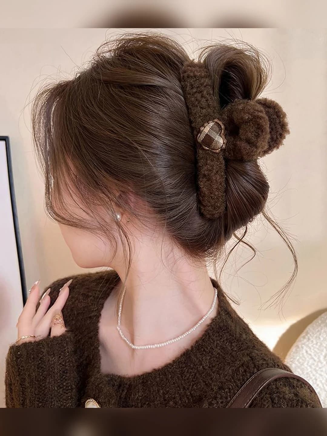 Brown, heart plaid, ~14 cm