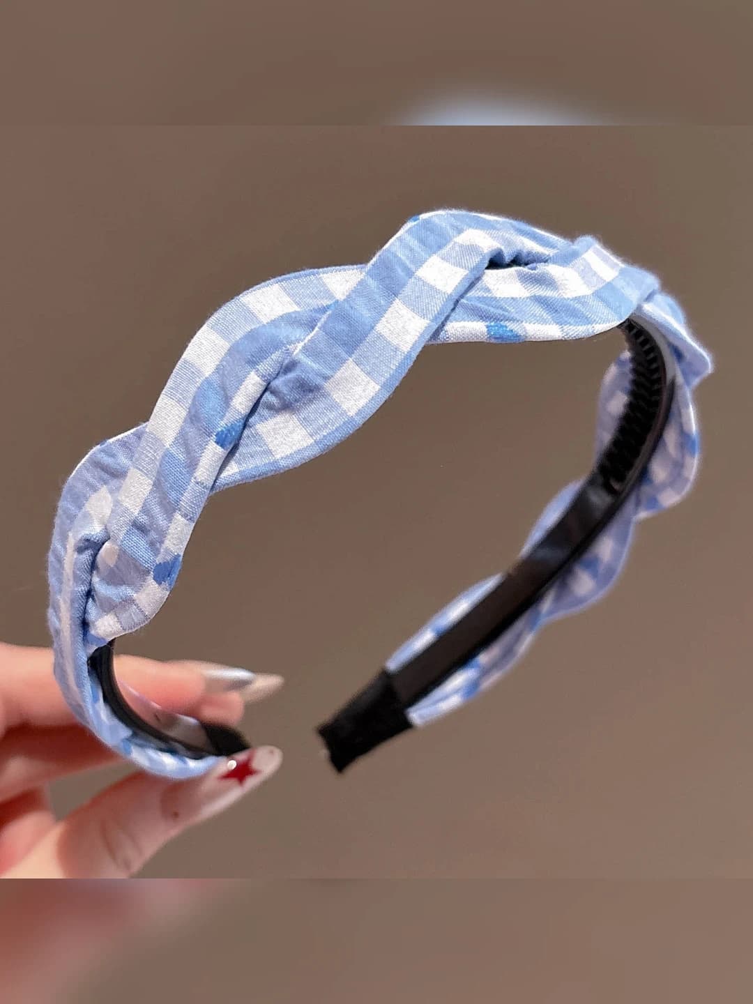 7# Blue plaid heart headband