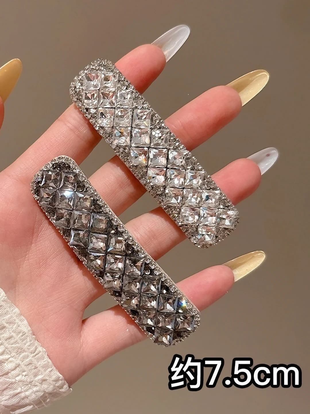 Square rhinestone hair clip, 2 pcs