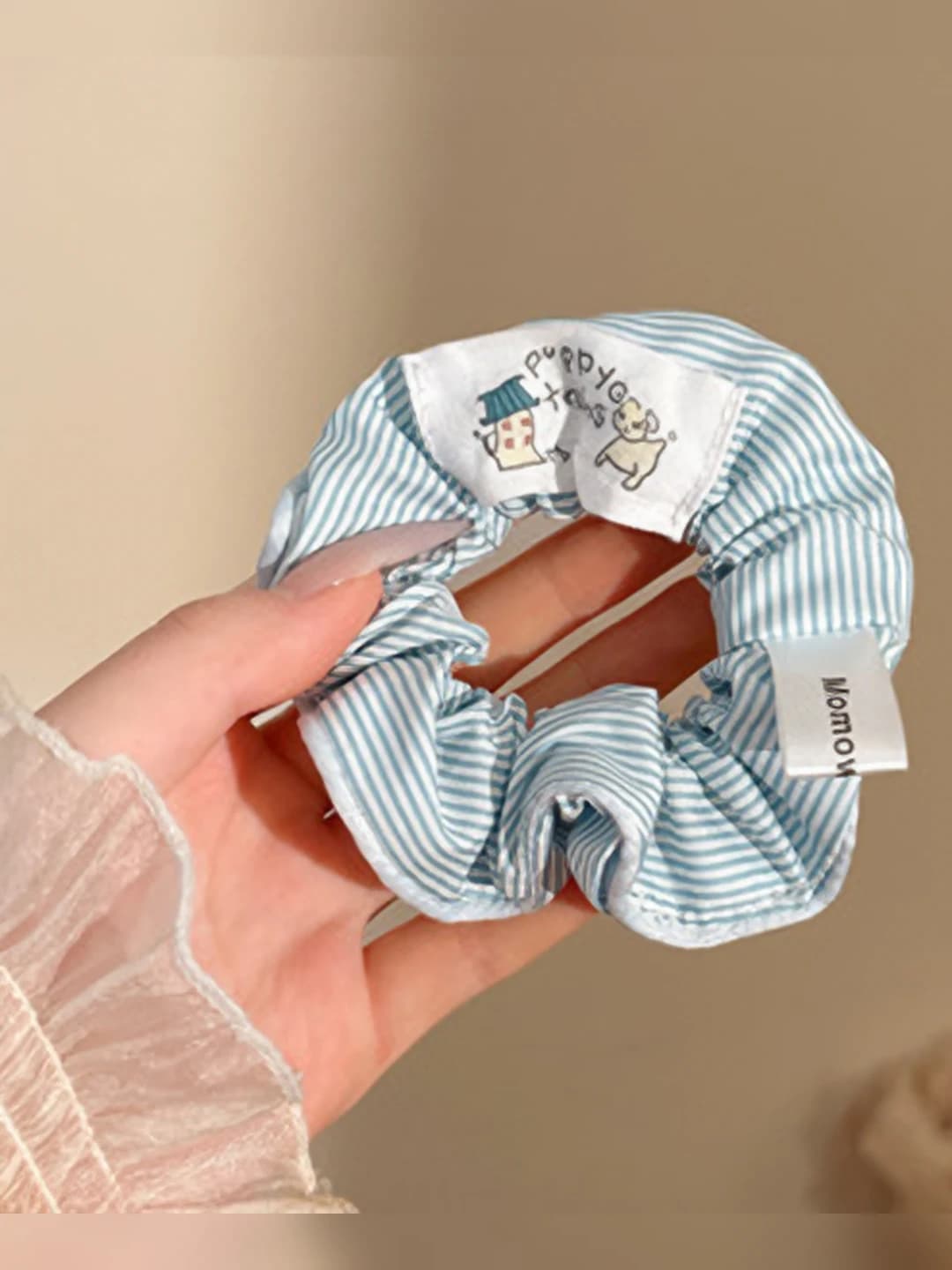 4# Small dog striped large scrunchie - 10 cm