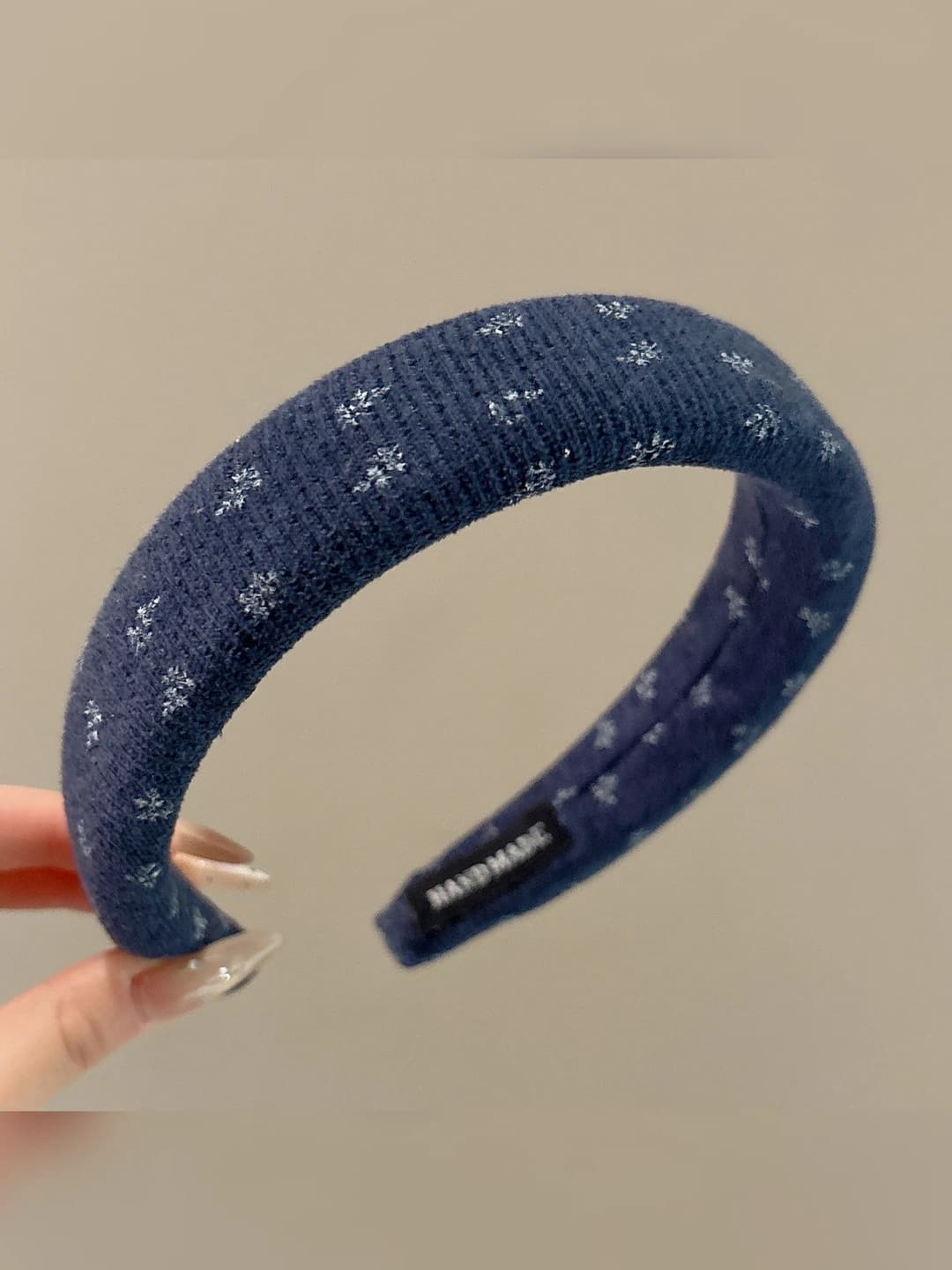 Navy - floral retro headband, width 3 cm