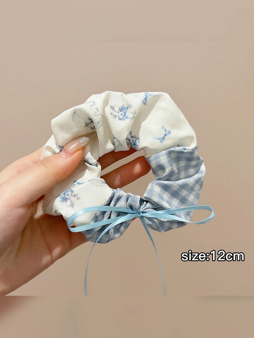 1# Blue plaid cat scrunchie 12cm