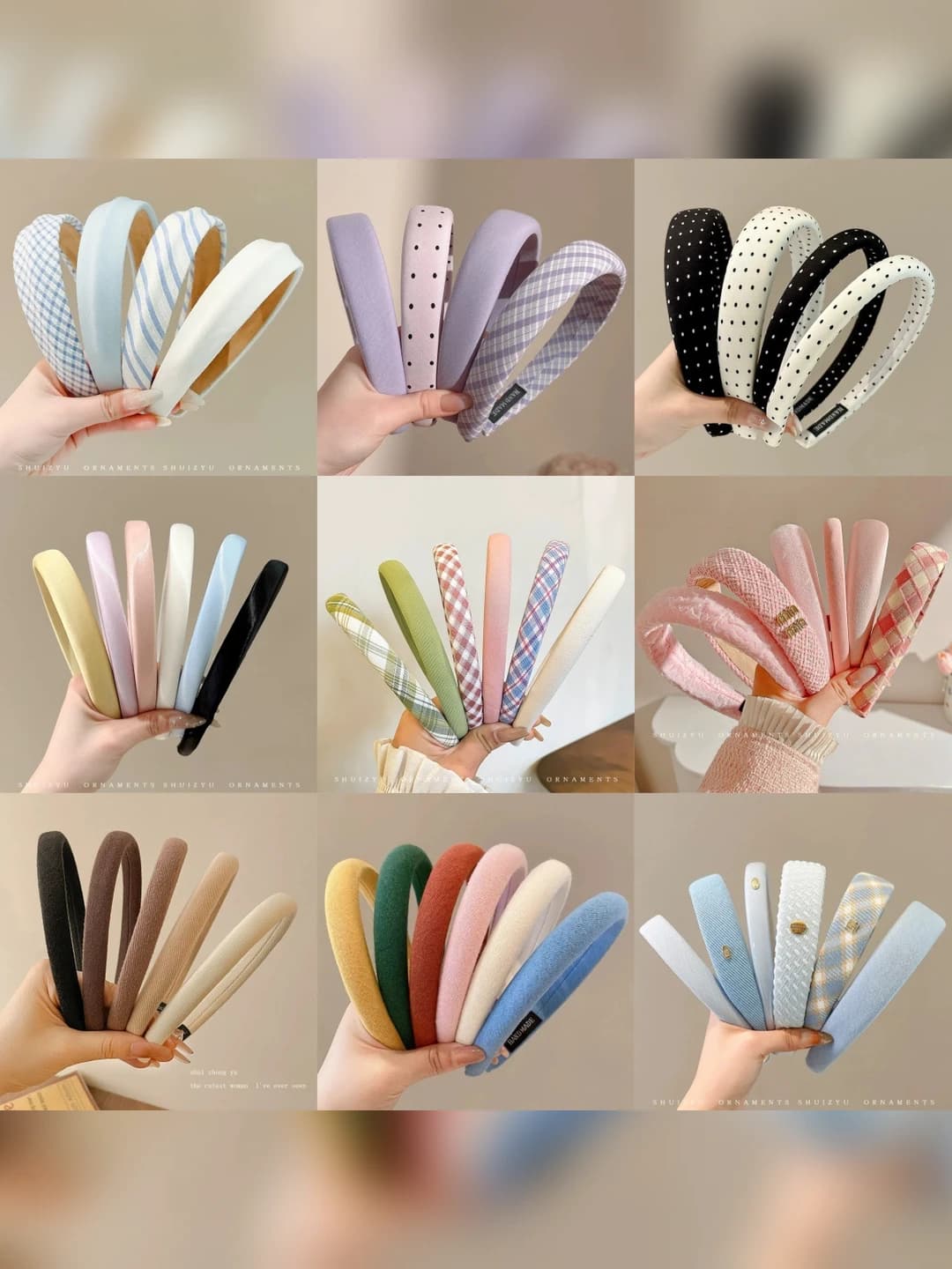 Women's non-slip colorful headband for high skull, mixed material, handmade, ring design element, fashionable OL style