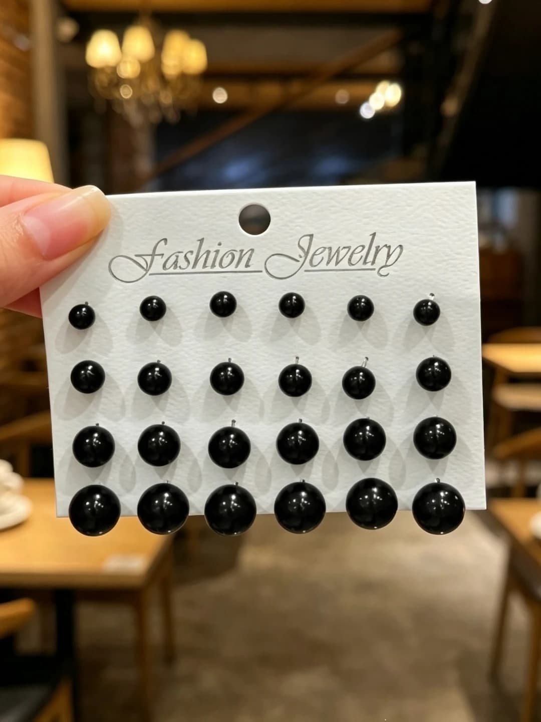 3# Black faux pearl 12 pairs Alloy