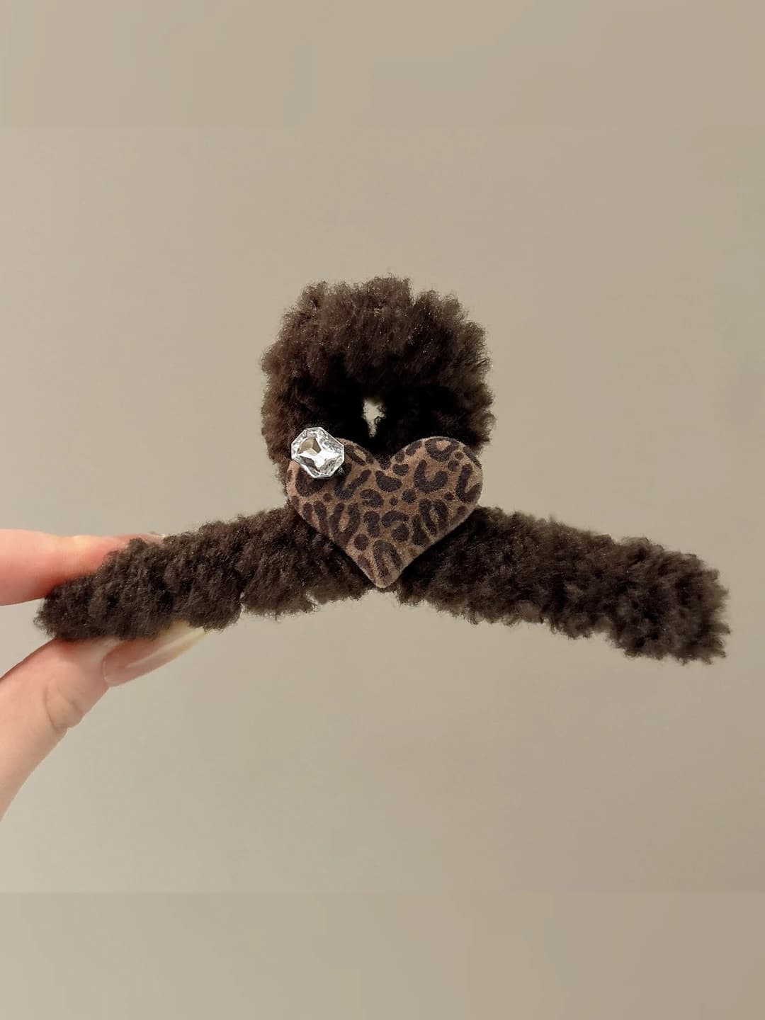 1# Coffee leopard heart clip ~13cm - single side