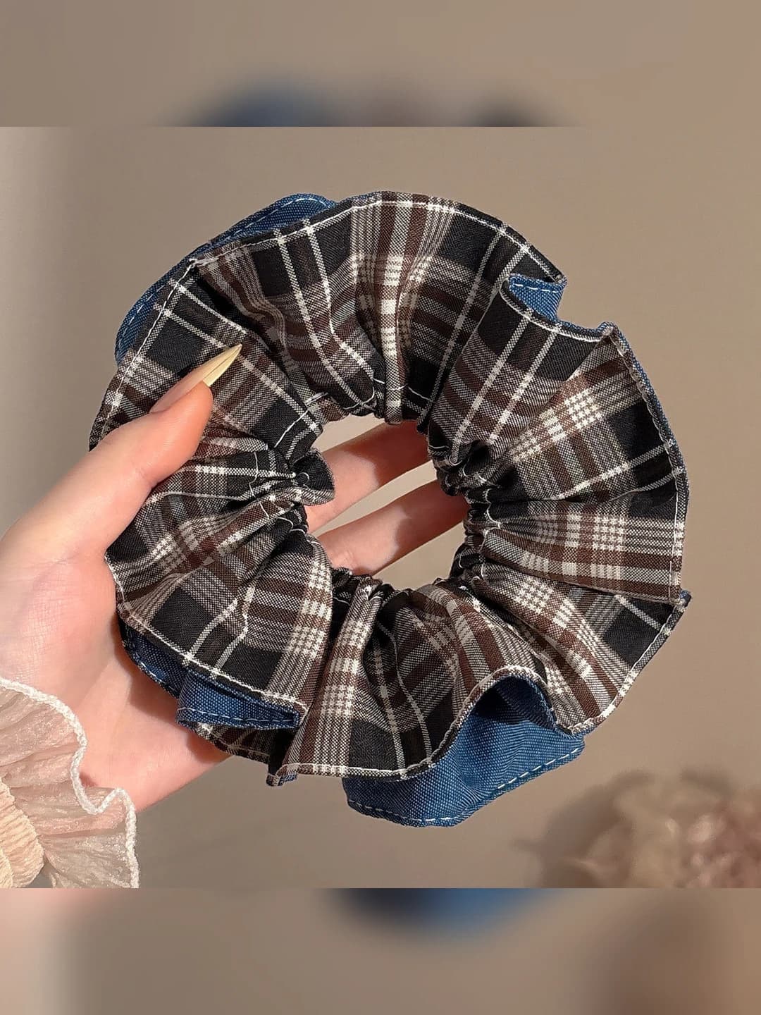 Red heart, coffee plaid, 15 cm