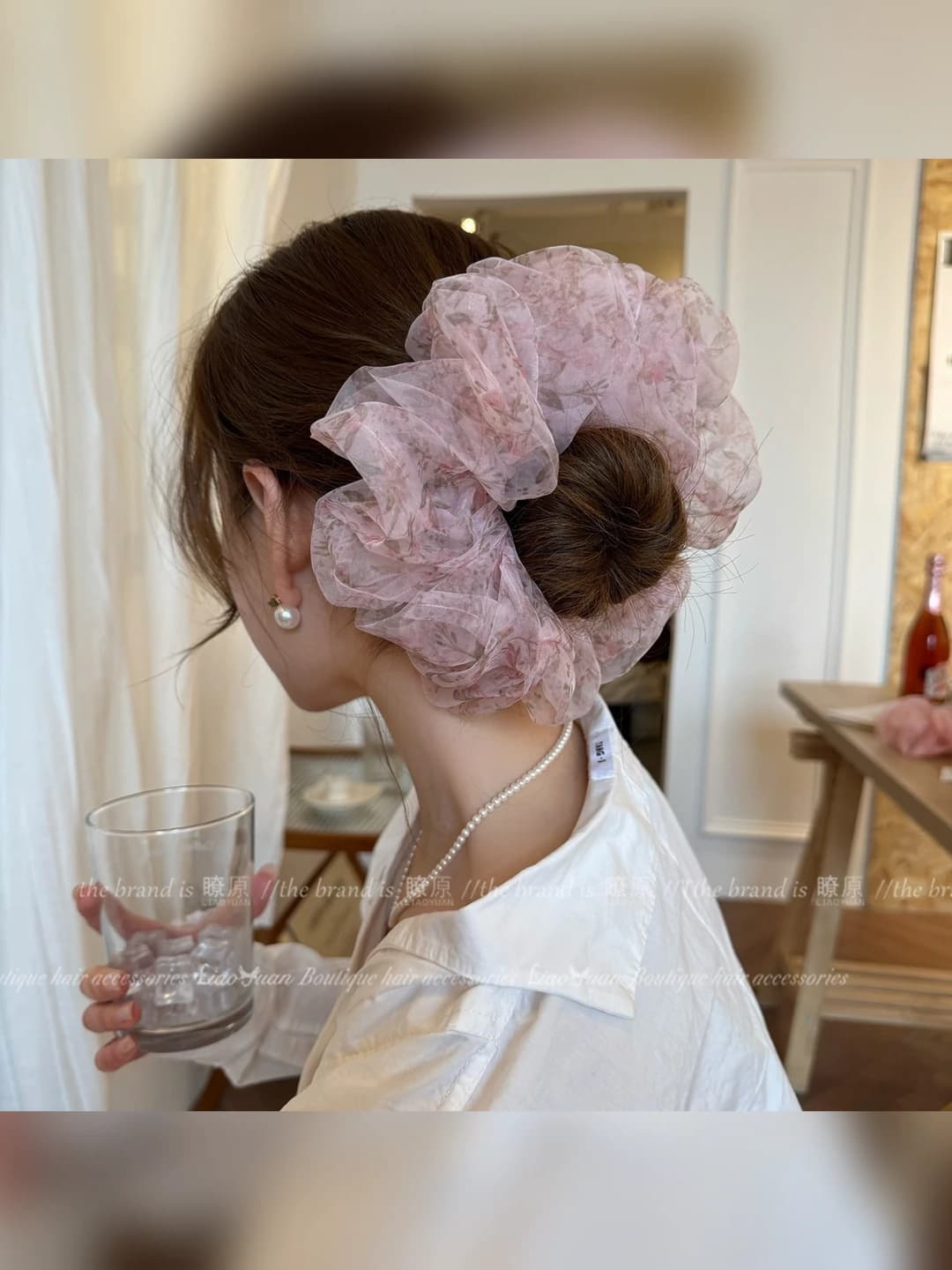 Women's hair scrunchies in Korean style, spring-summer, floral pattern, high stretch