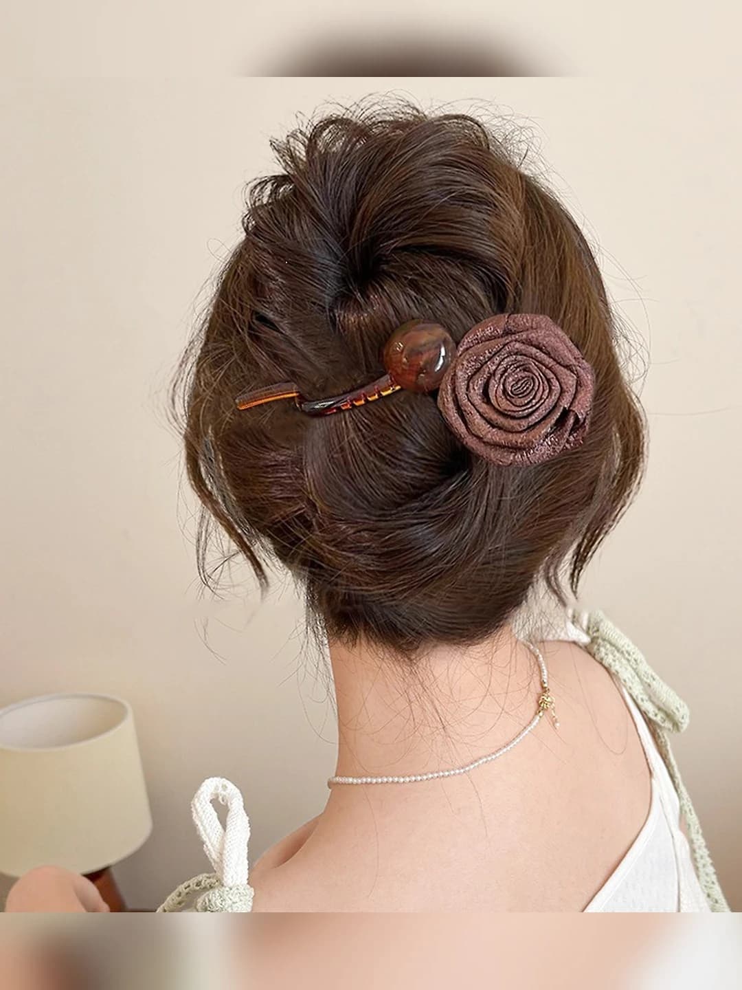 1# тёмный кофейный~сухой розовый шарик закрученный зажим 10.5cm