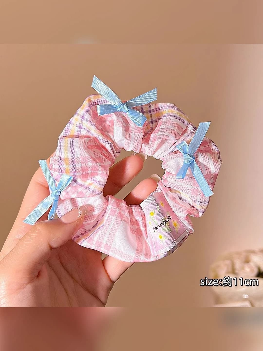 Розовая клетка, бант, 11 см