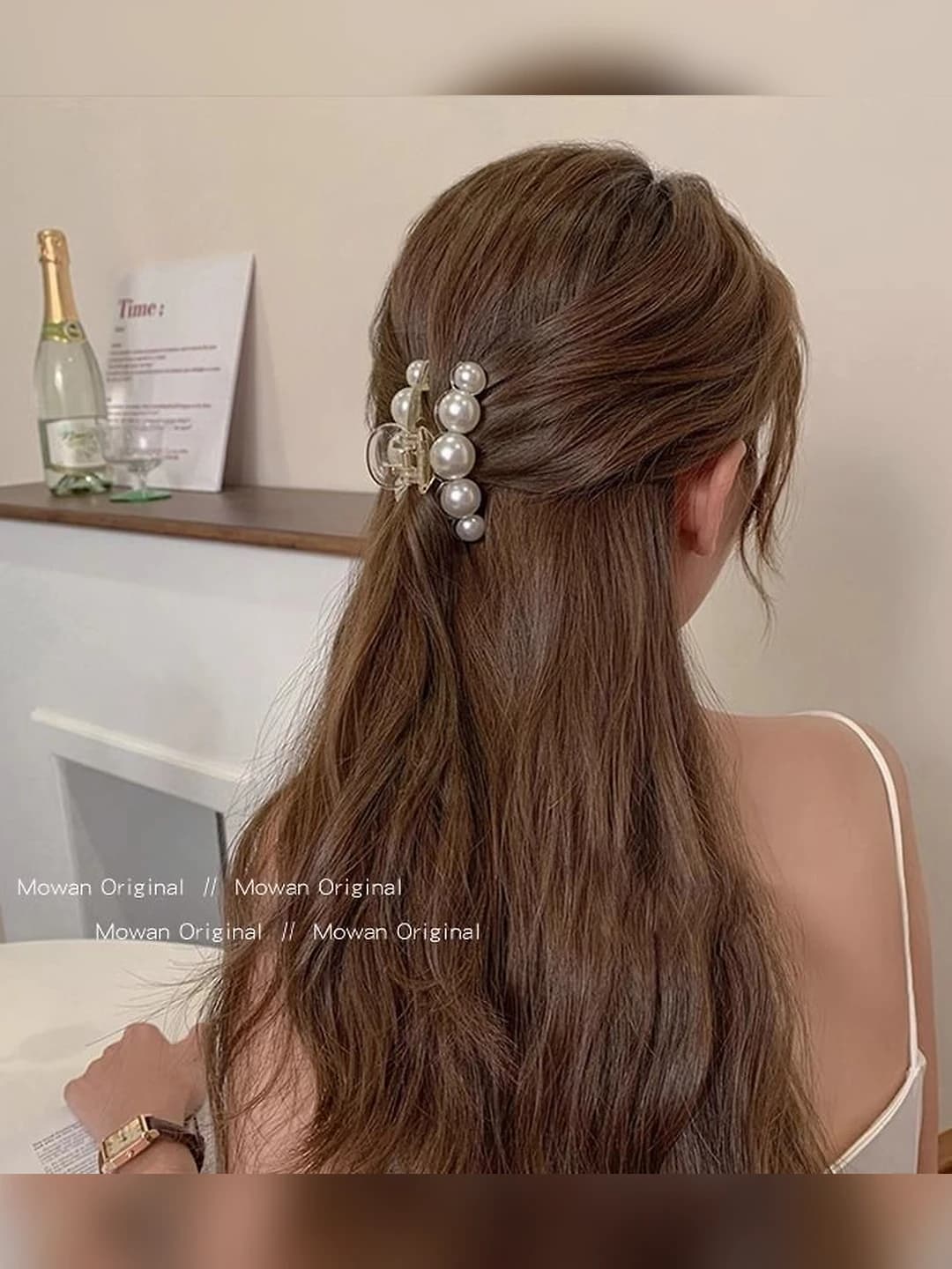 8# Small clear pearl hair clip 4*10