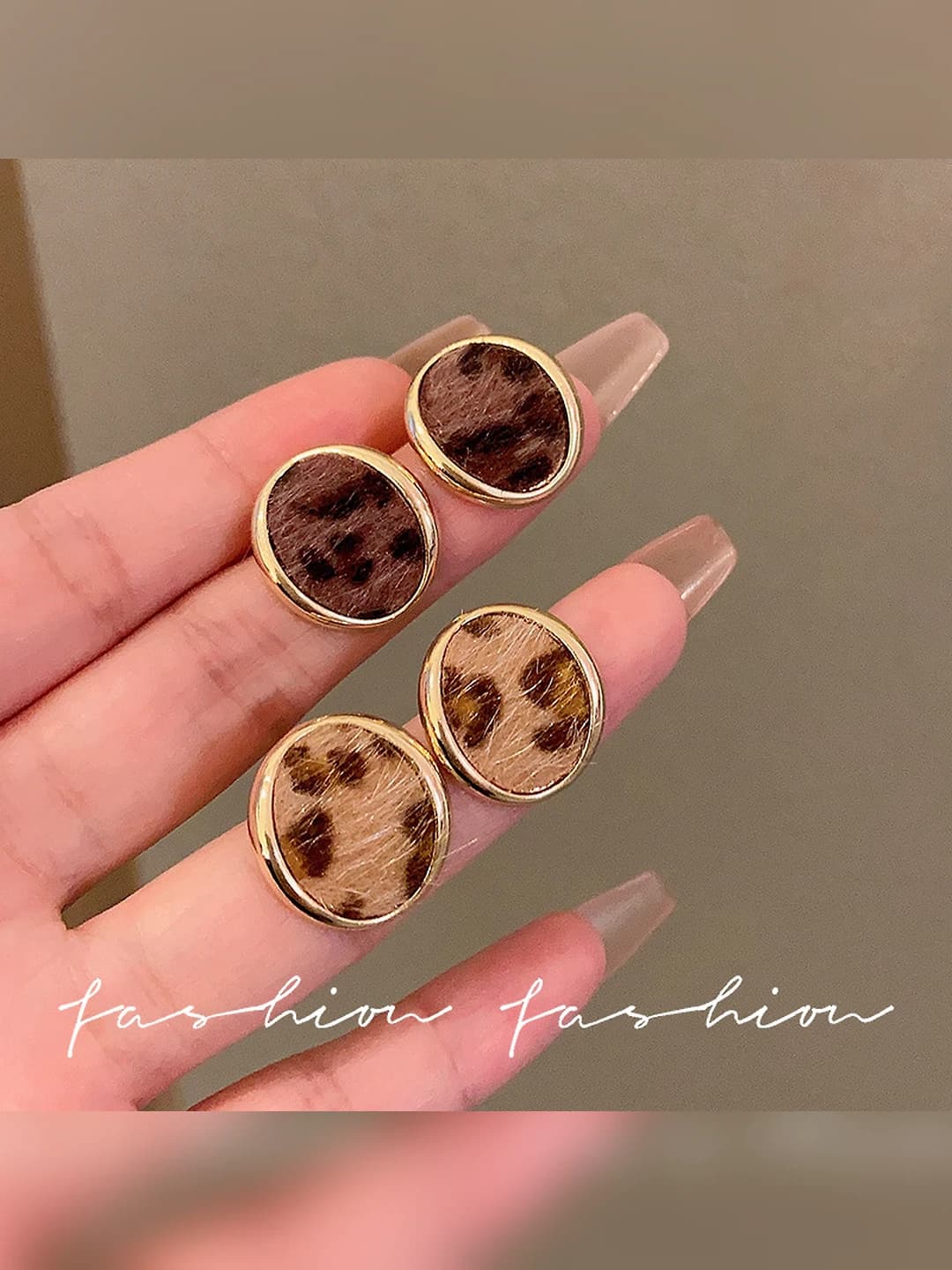 Women's retro leopard print geometric stud earrings made of zinc alloy and 925 silver