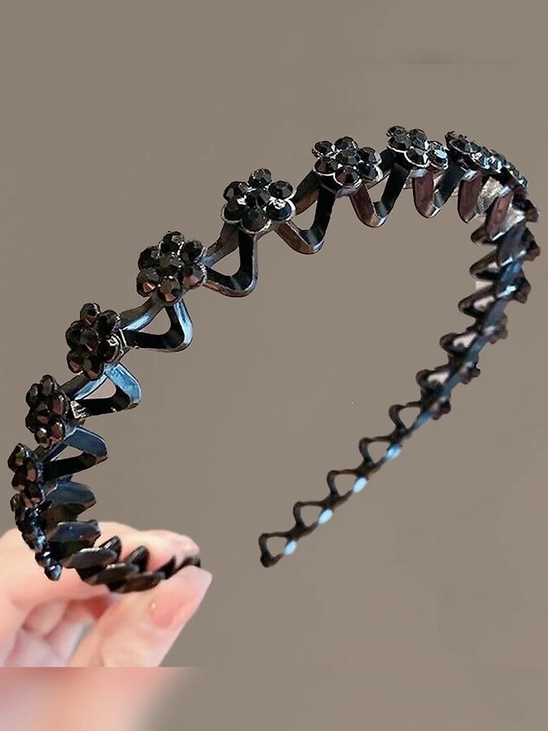 4# Black wavy headband-Acrylic+Waterproof rhinestones