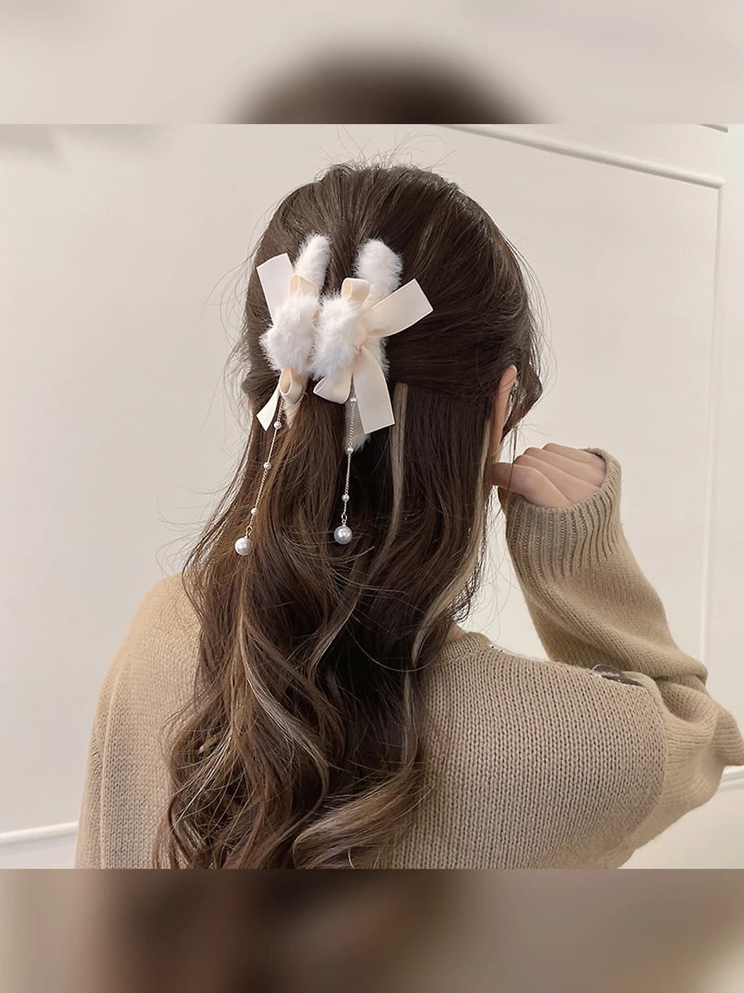 5#White bow pearl tassel