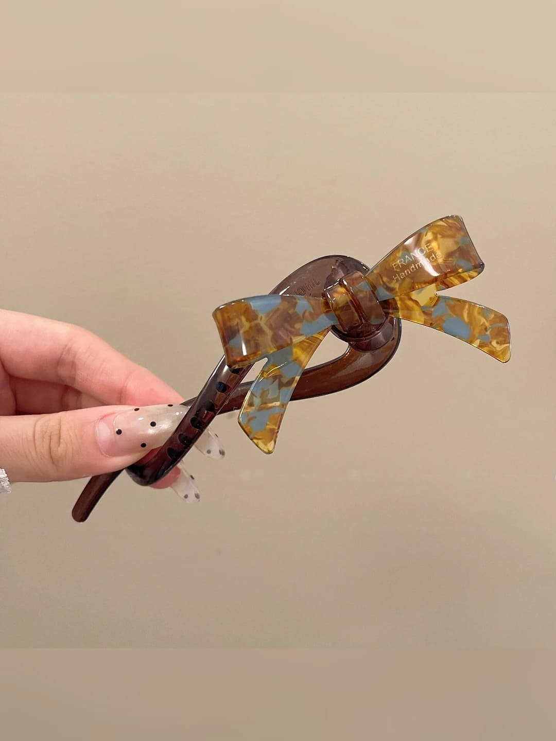 Blue-brown bow clip, 13 cm