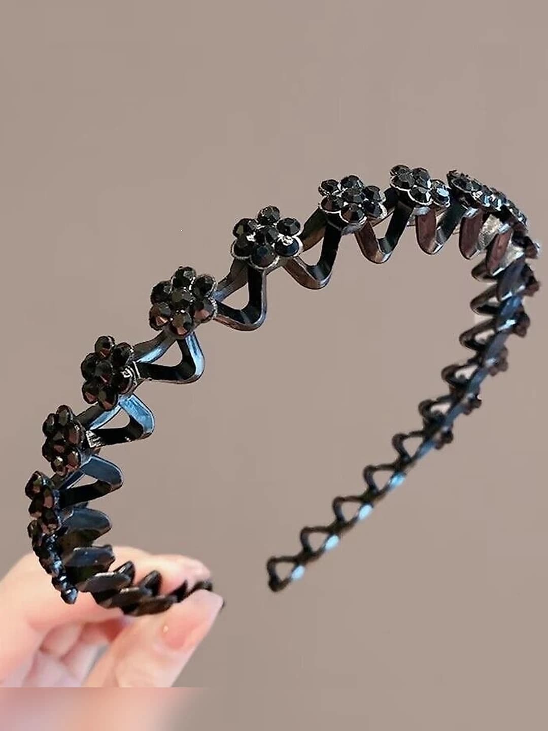 4# Black wavy headband-Acrylic+Waterproof rhinestones