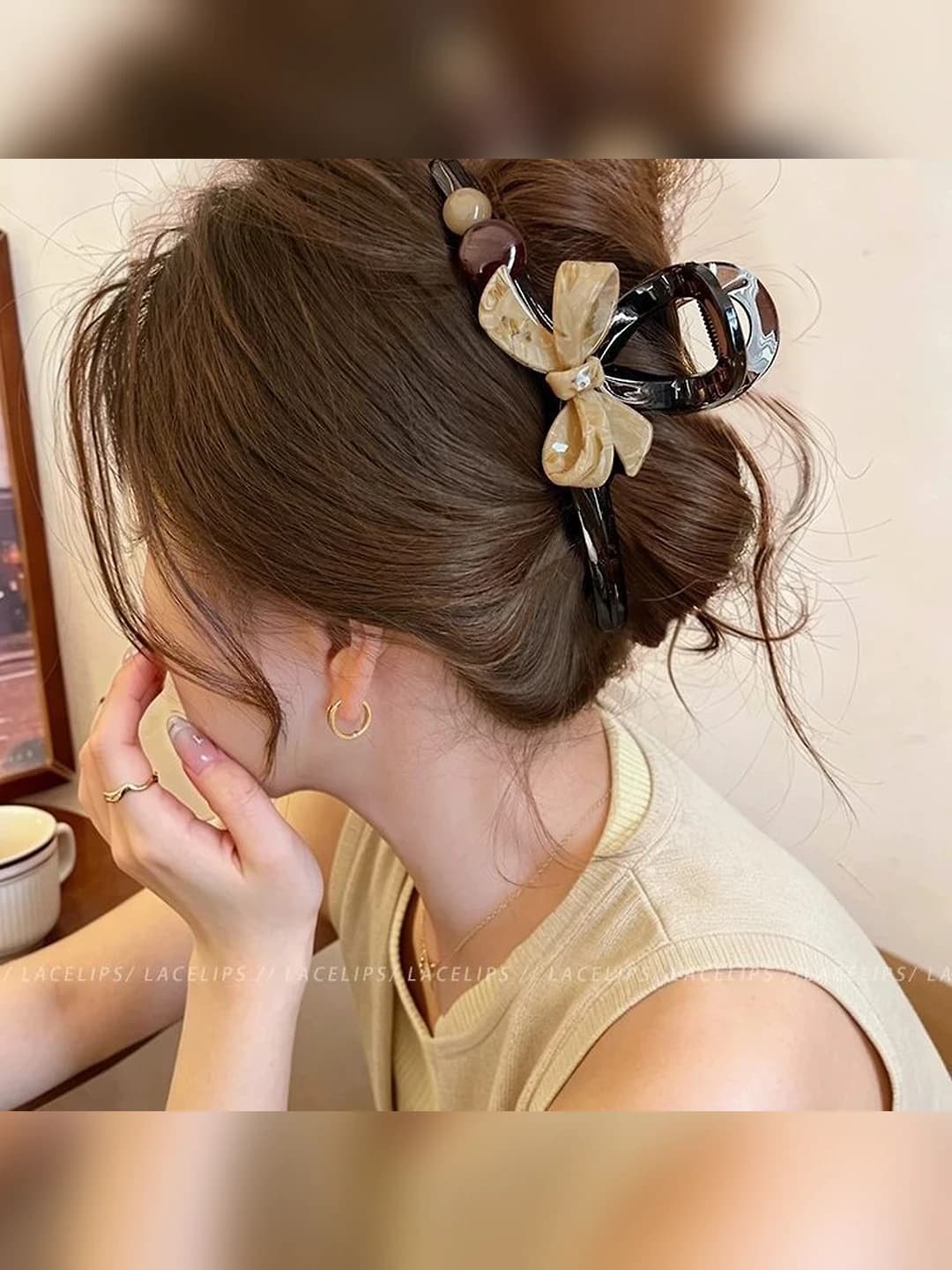 1# Retro bow soch qisqich, akril, 12.5 sm