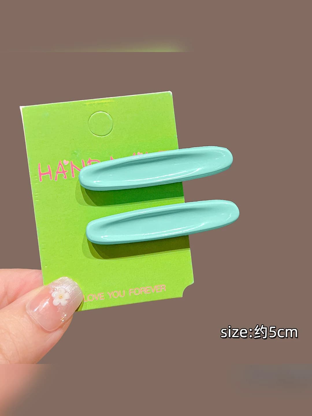 4# Color oval floral hair clip Green Pair ~5.2cm