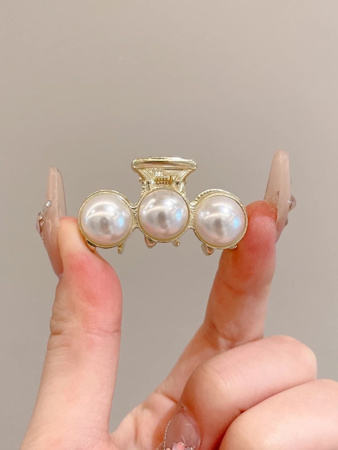 Small pearl 2-row rhinestone clip 5 cm