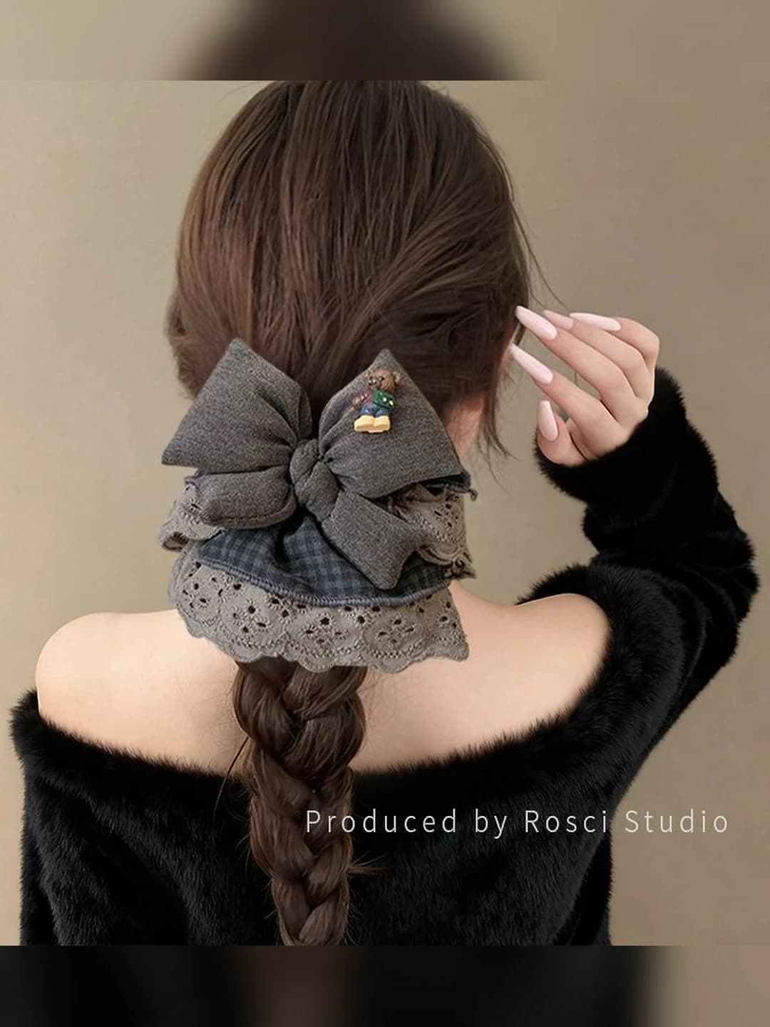 1# Корейский стиль, серое кружево, ~15 см