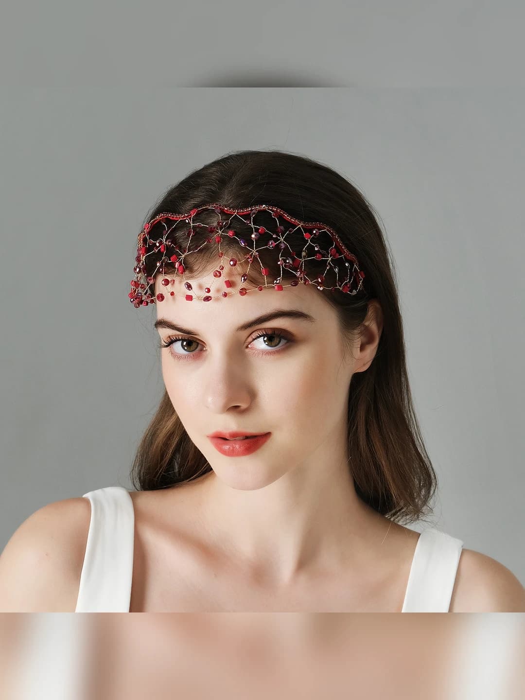 Women's retro style handmade beaded crystal headband tiara, mesh, sweet and versatile