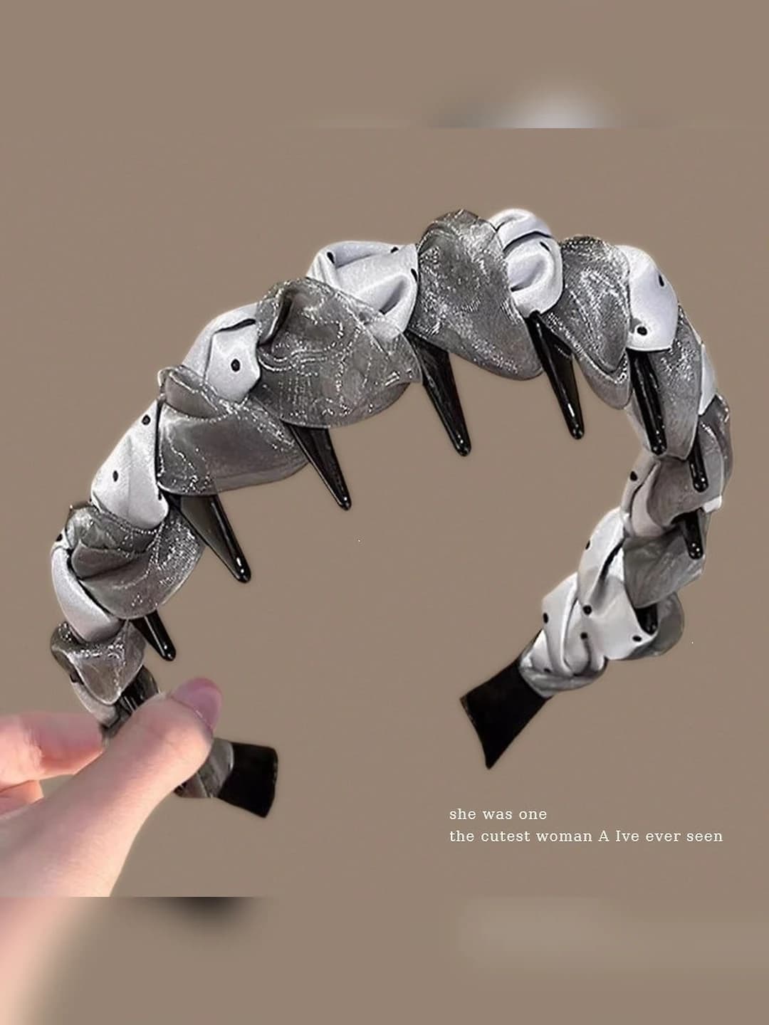 Grey polka dot satin headband