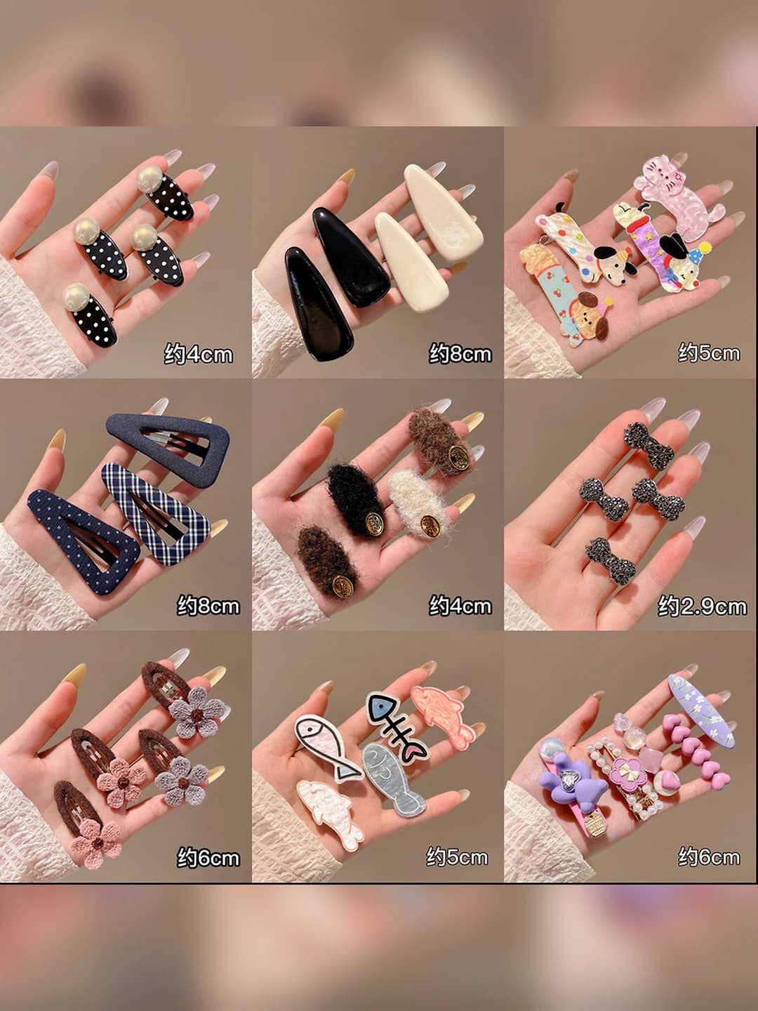 Women's hair clips with floral and bear pattern, creamy sweet style
