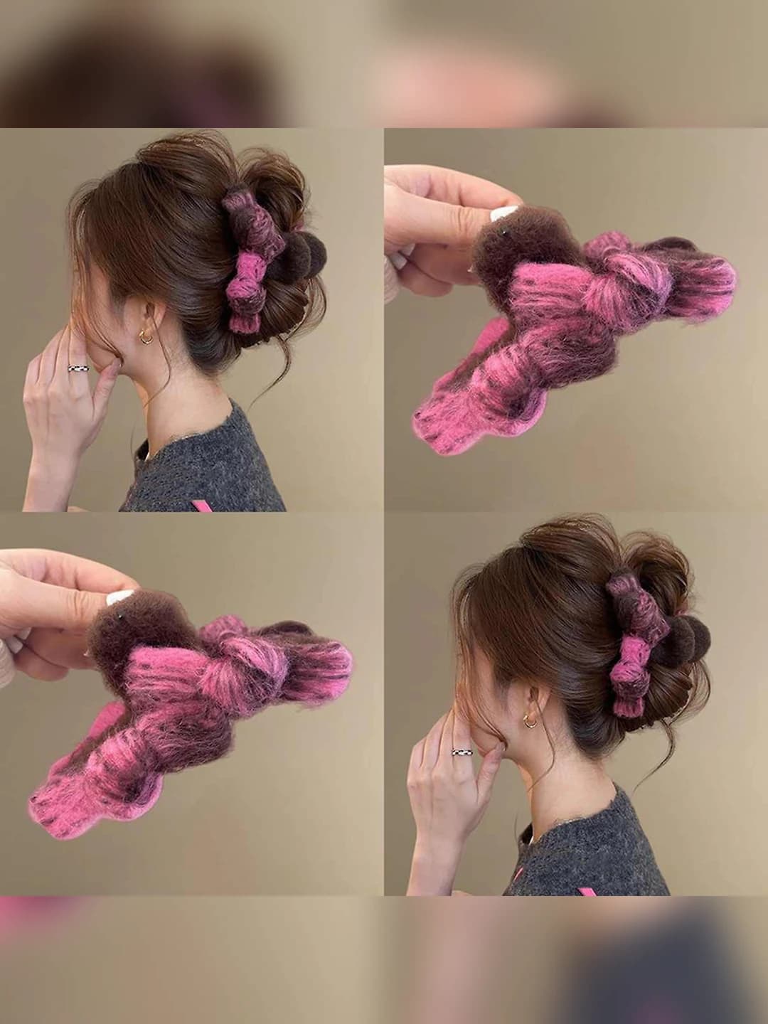 Women's large fuzzy bow hair clip (shark clip) autumn-winter 2026