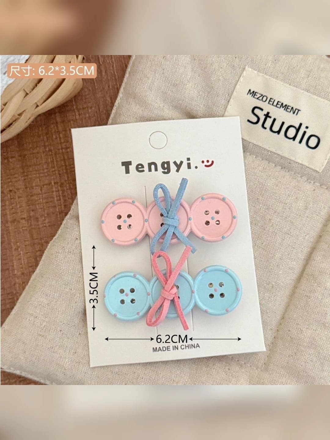 1# Button bow pink-blue ~4 cm