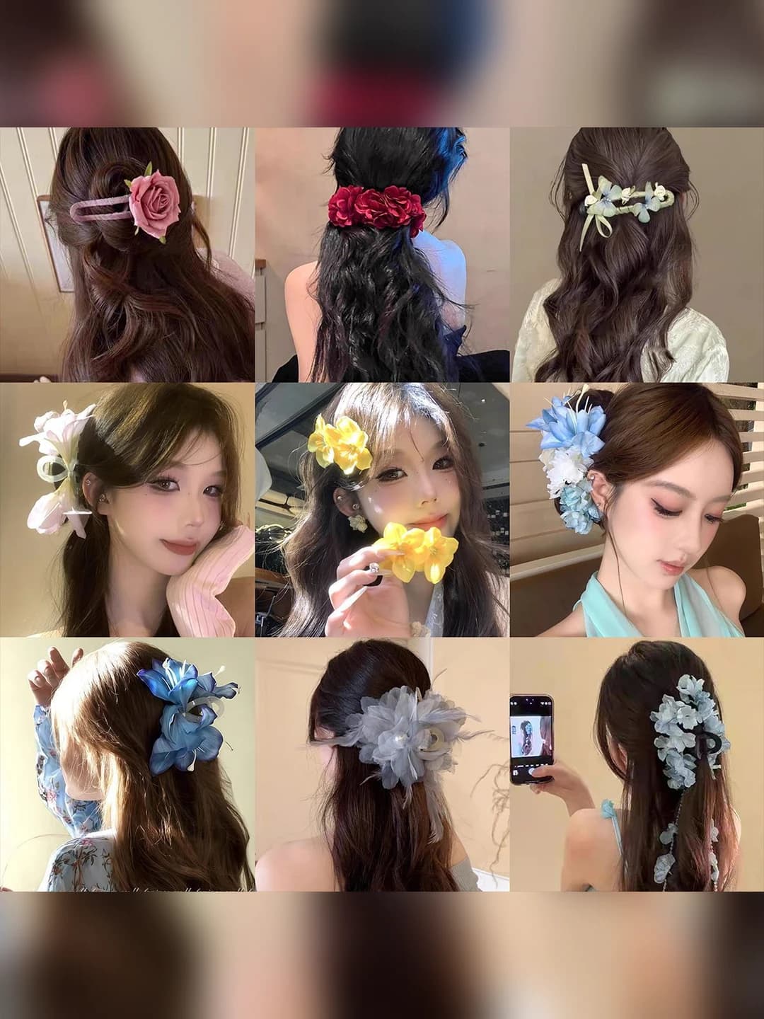 Women's flower hair clips and combs (claw clip), PS material, sweet and fresh style