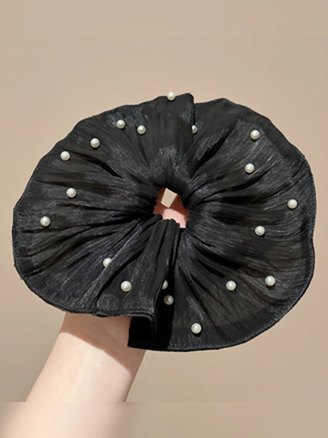 2# Black pearl ruffle scrunchie