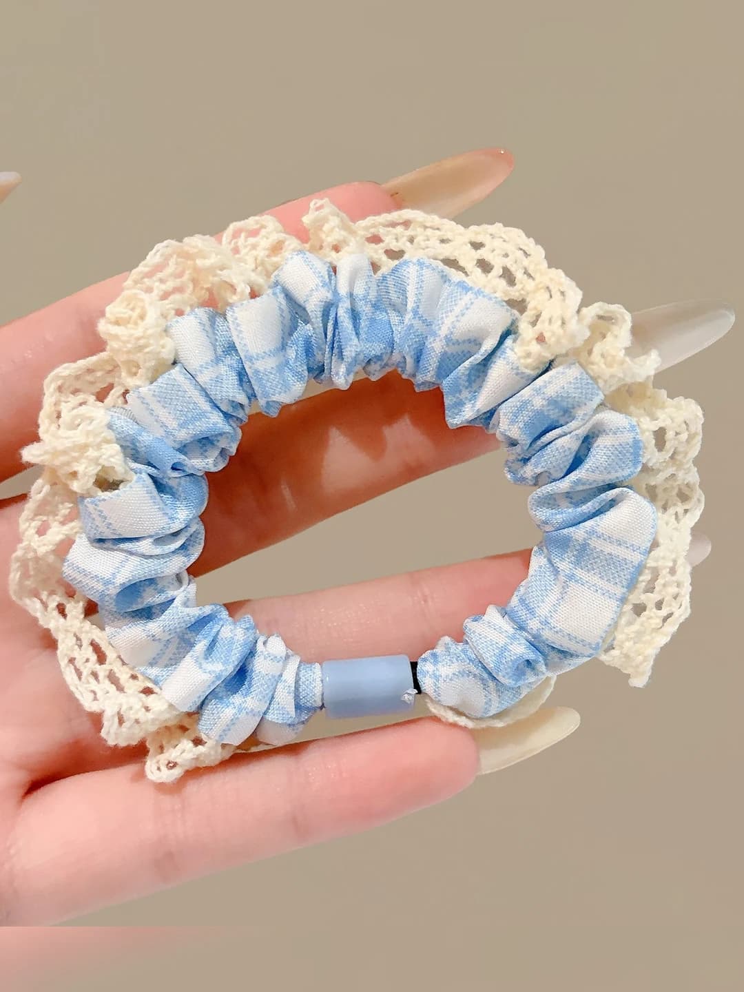 12# Plaid blue trim hair tie