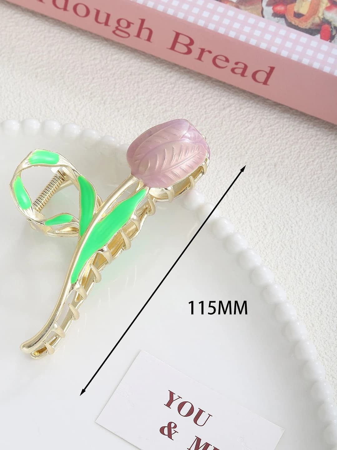Light purple alloy rose clip 11 cm