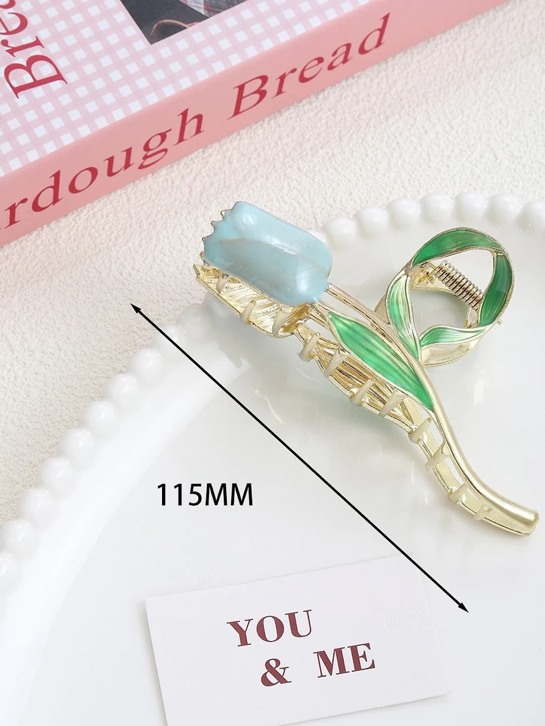 Light blue alloy rose clip 11 cm