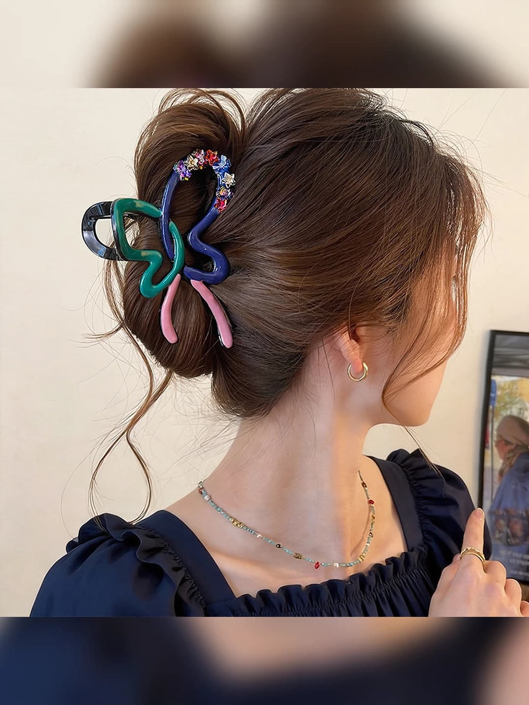 3# Pink-blue - Butterfly claw clip - Single-sided accessory approx 10 cm