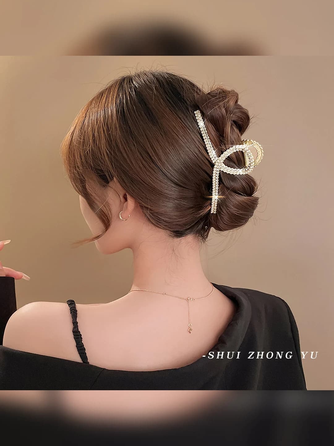 3 Большая жемчужина + бриллианты Y-заколка - 11cm