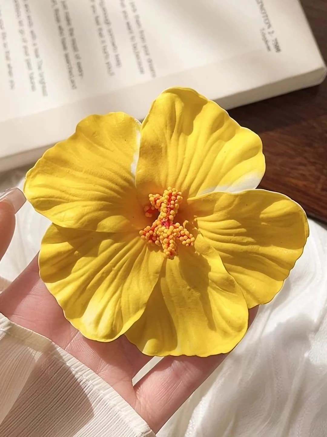 6# Sariq plumeriya guli soch qisqich ~10cm