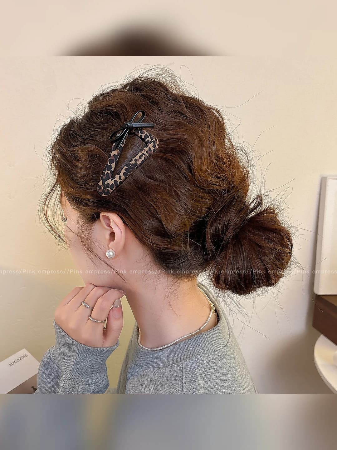 Leopard rangli bow soch qisqich