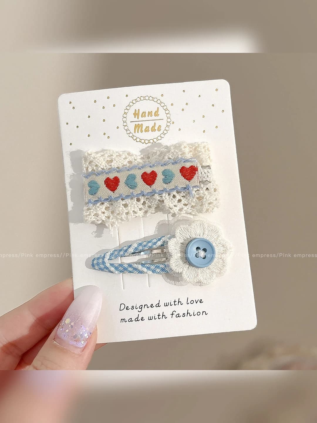 5# Blue button flower + Heart, 5 cm