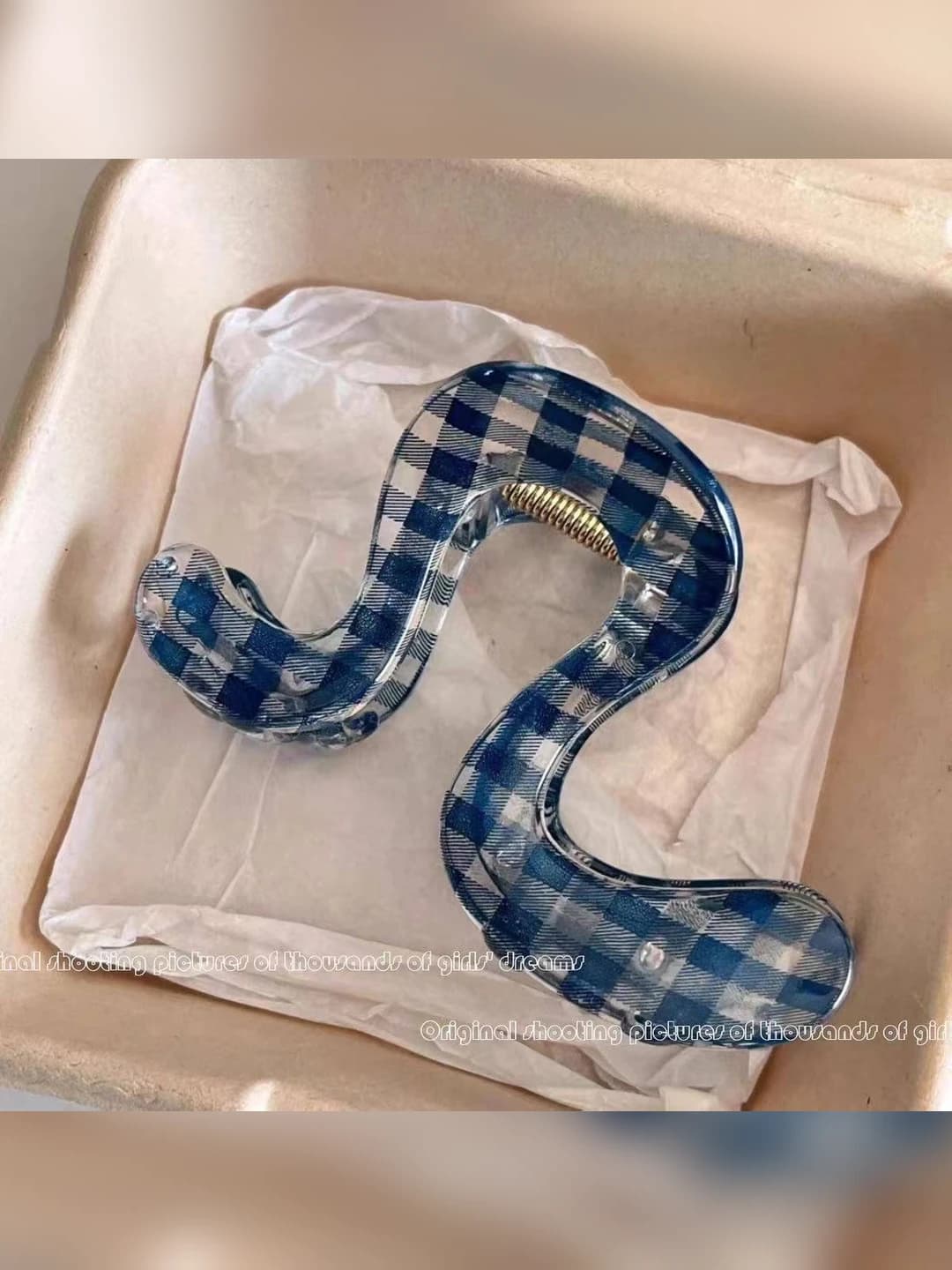 3# Синий клетчатый 'J' клипс ~8 см