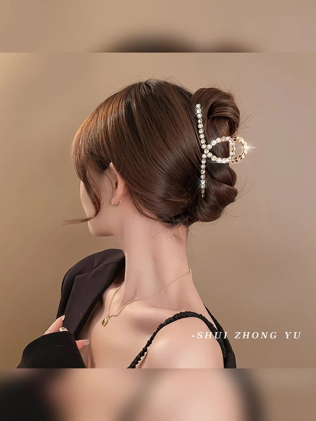 Большой зажим с кристаллами и жемчугом - 11.5 см