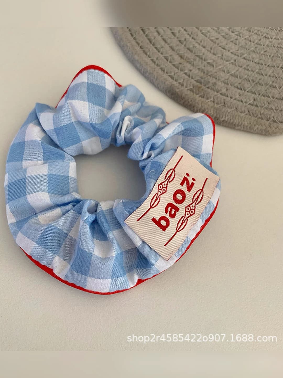 [9] Blue plaid scrunchie approx. 14 cm