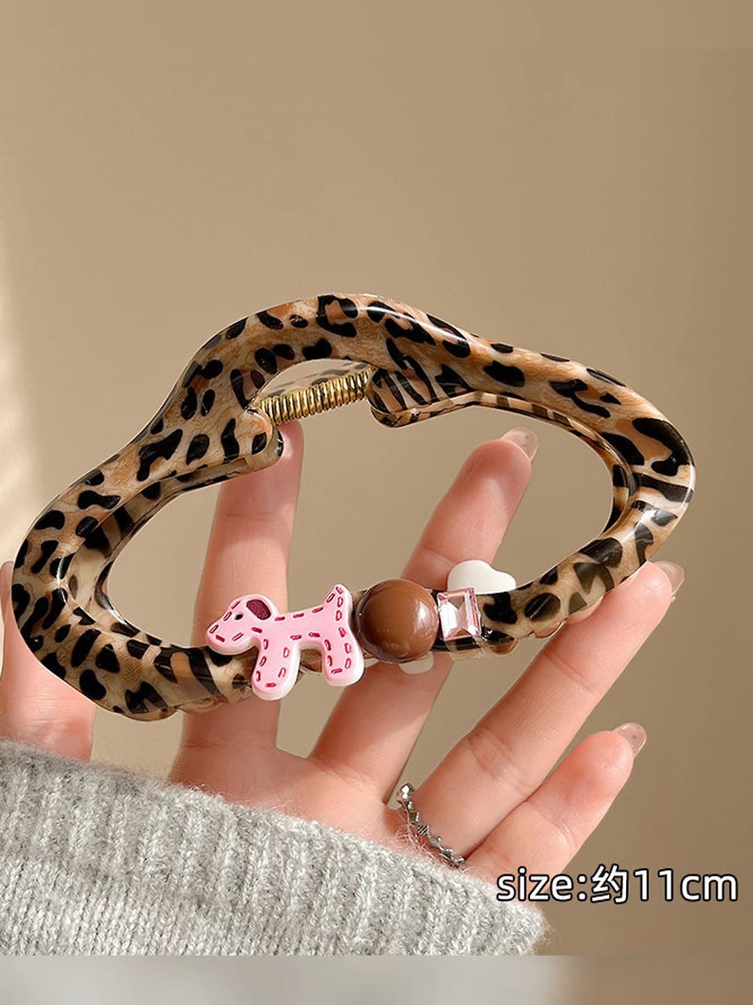 Leopard rangli bulut shaklidagi soch qisqichi, 11 sm
