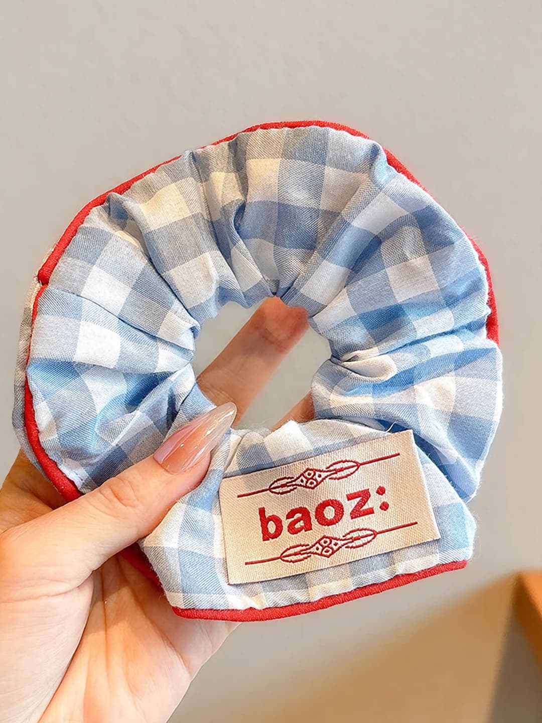 Blue plaid scrunchie ~14 cm