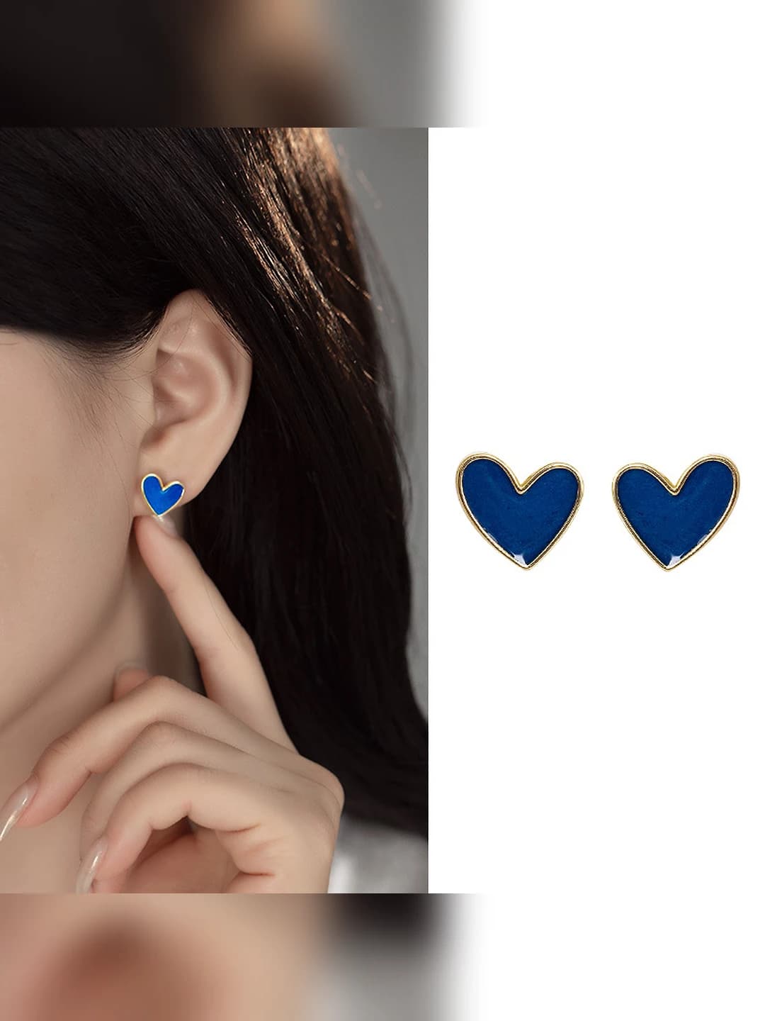 Women's summer Klein blue heart-shaped stud earrings