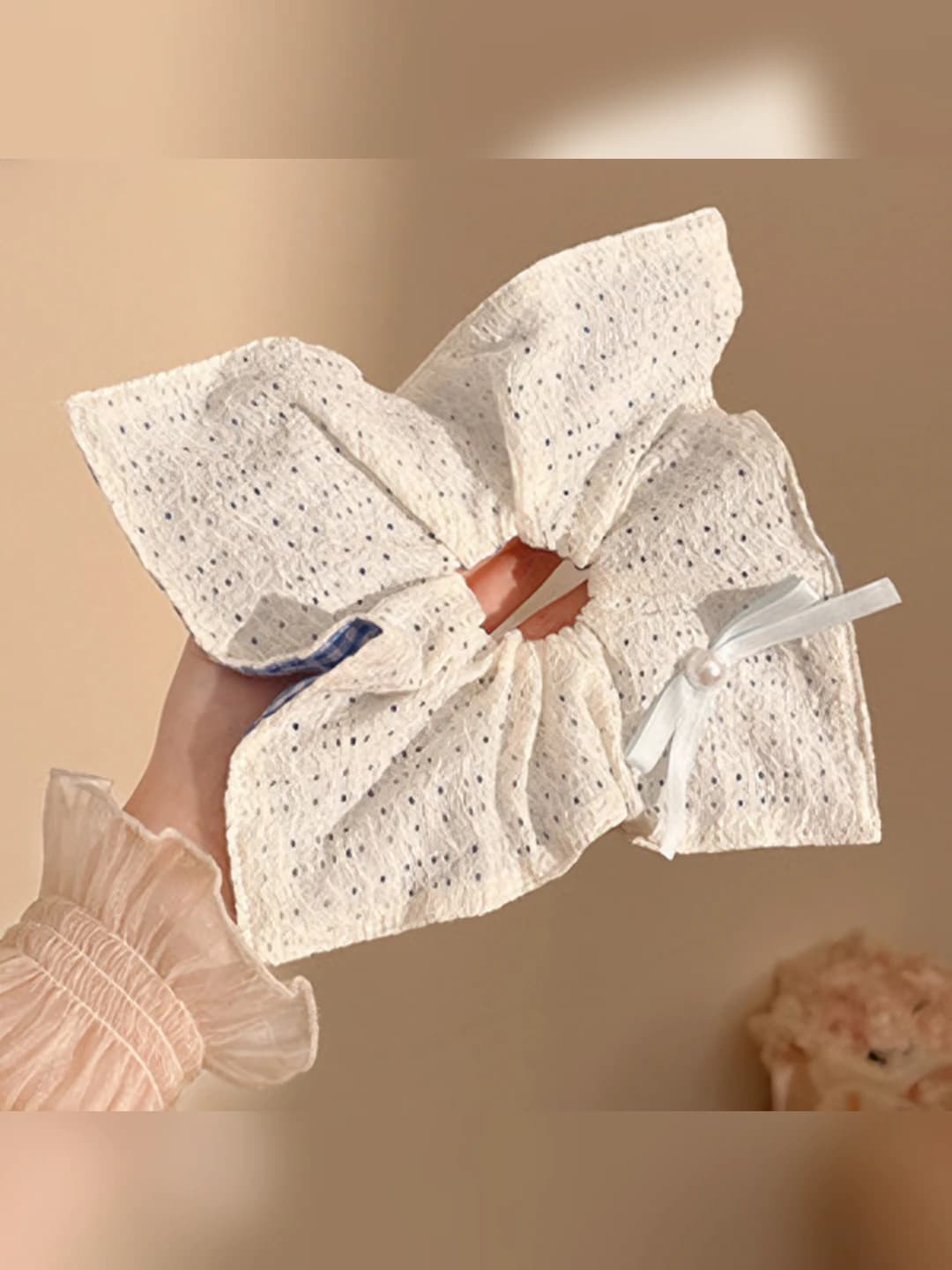 1# Blue plaid lace double-sided-square 24 cm