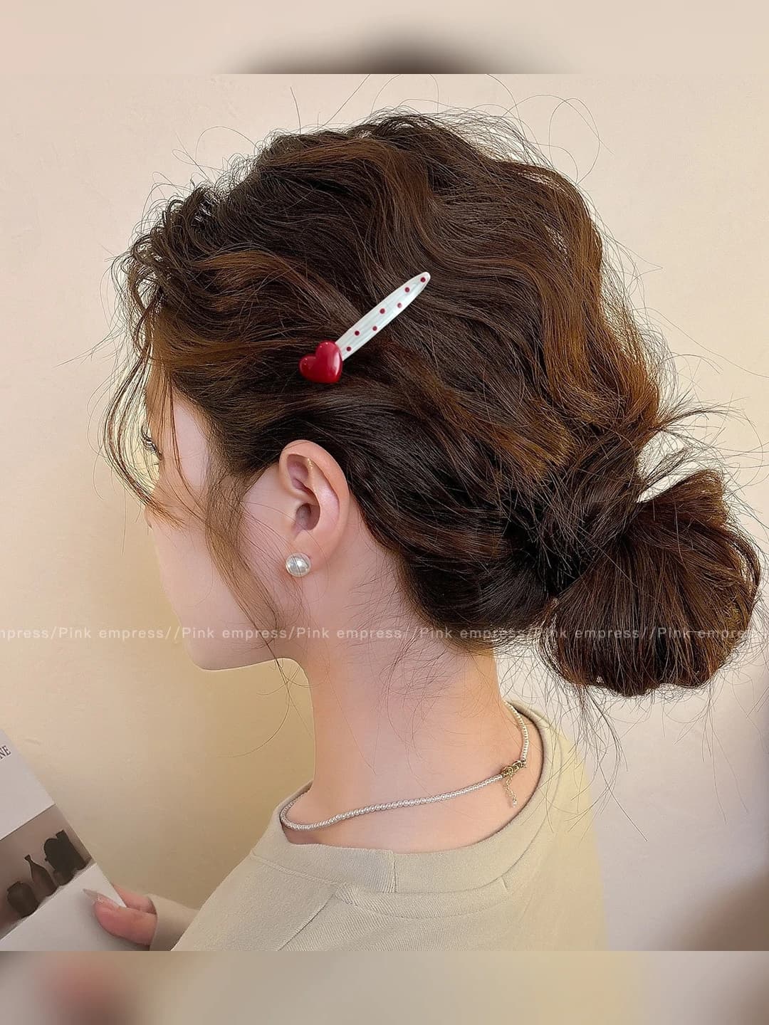2# Red heart polka dot clip - 6.5 cm